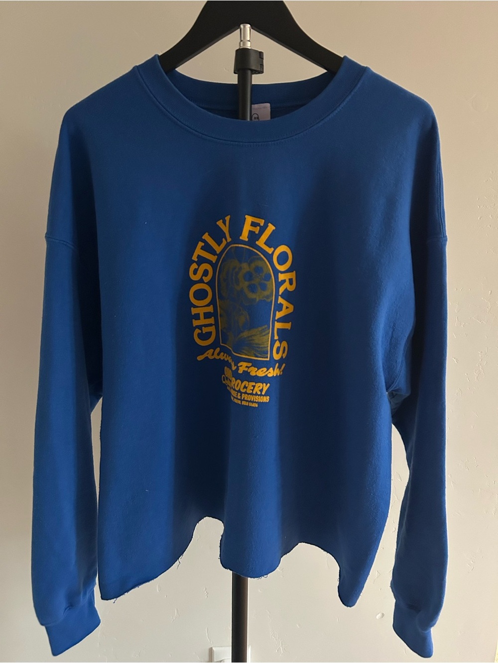 Lonely Ghost Ghostly Florals Blue Crewneck Sweatshirt One Size Cropped